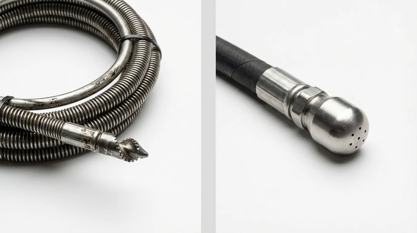 Drain snake cable and hydro jetting nozzle used for drain cleaning in Madison, WV