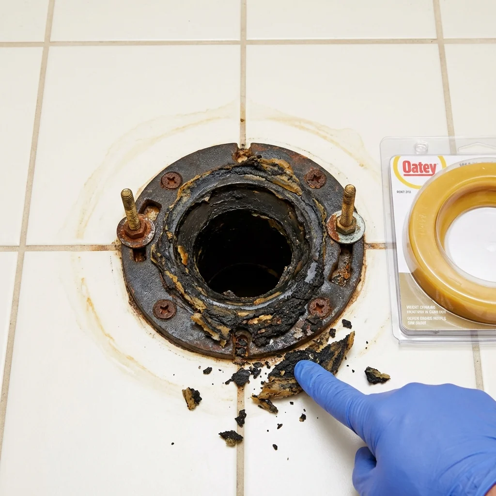 Failed wax ring showing water seepage at the base of a toilet in a Madison, WV home